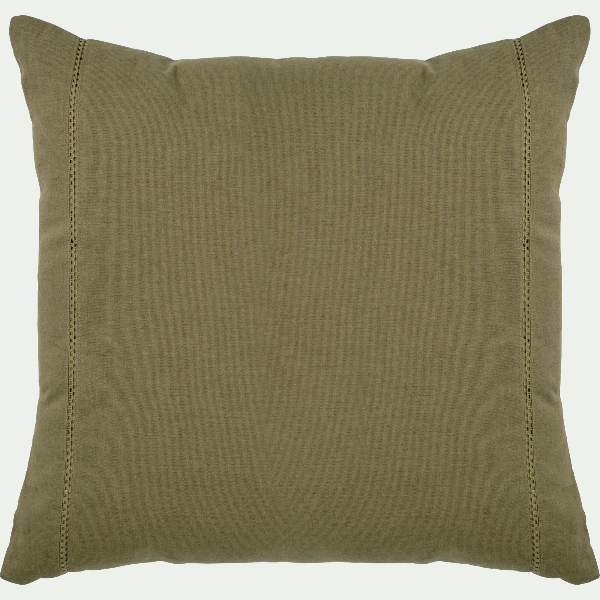LAUZON - Coussin en lin et coton finition liseré 45x45cm - vert mousse