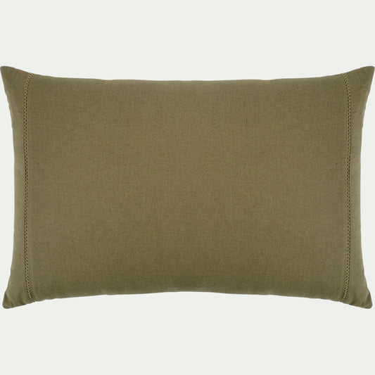 LAUZON - Coussin en lin et coton finition liseré 40x60cm - vert mousse