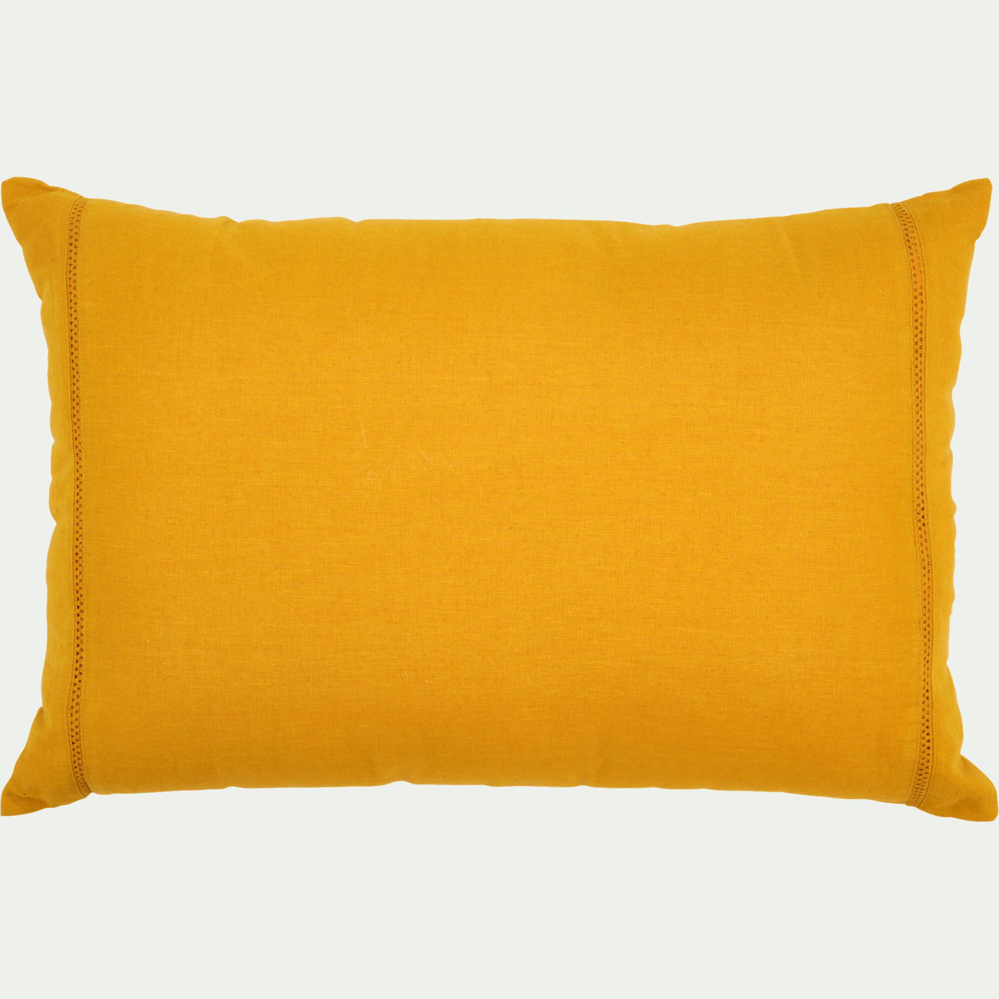 LAUZON - Coussin en lin et coton finition liseré 40x60cm - jaune argan