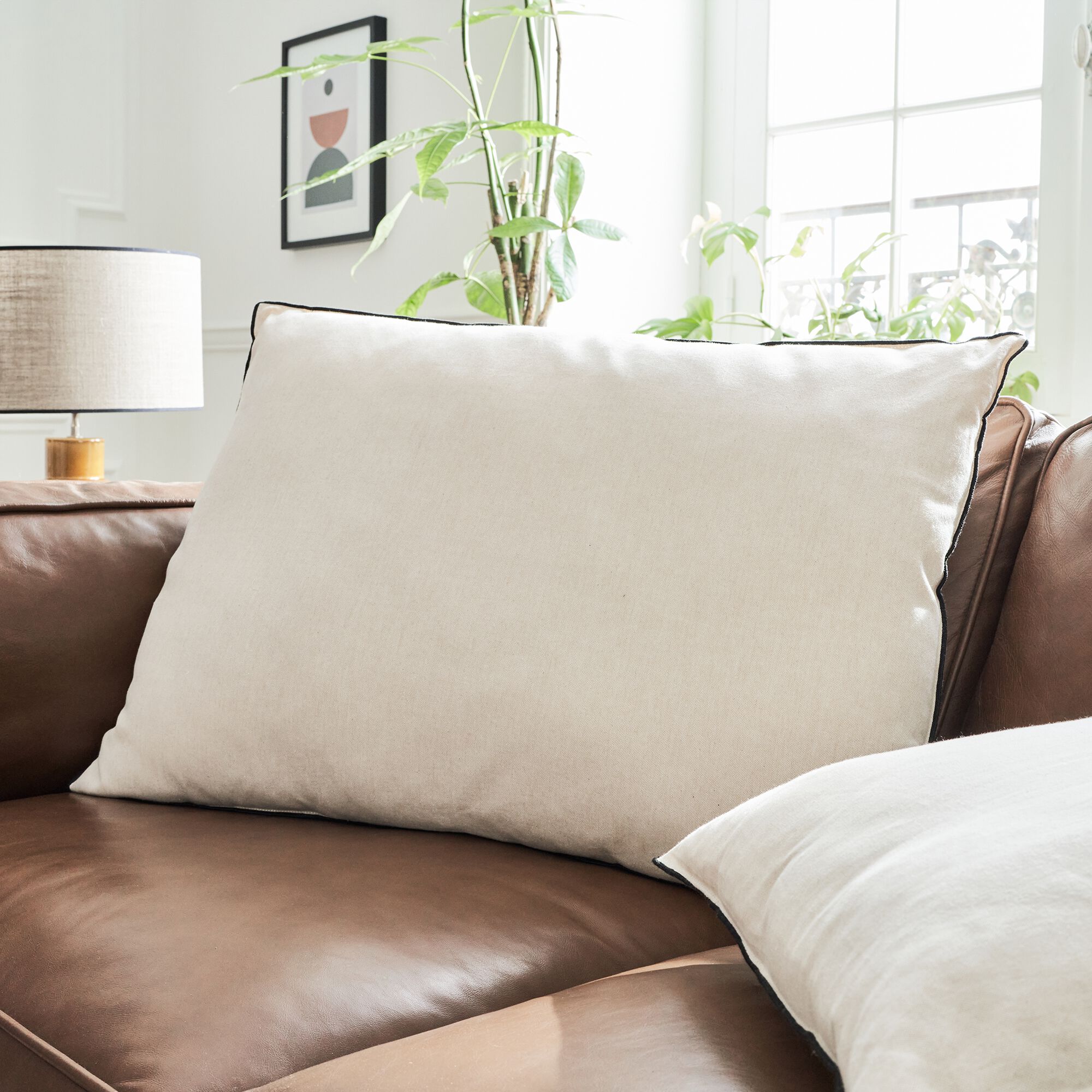 LINIA - Coussin en coton finition point bourdon 50x70cm - beige