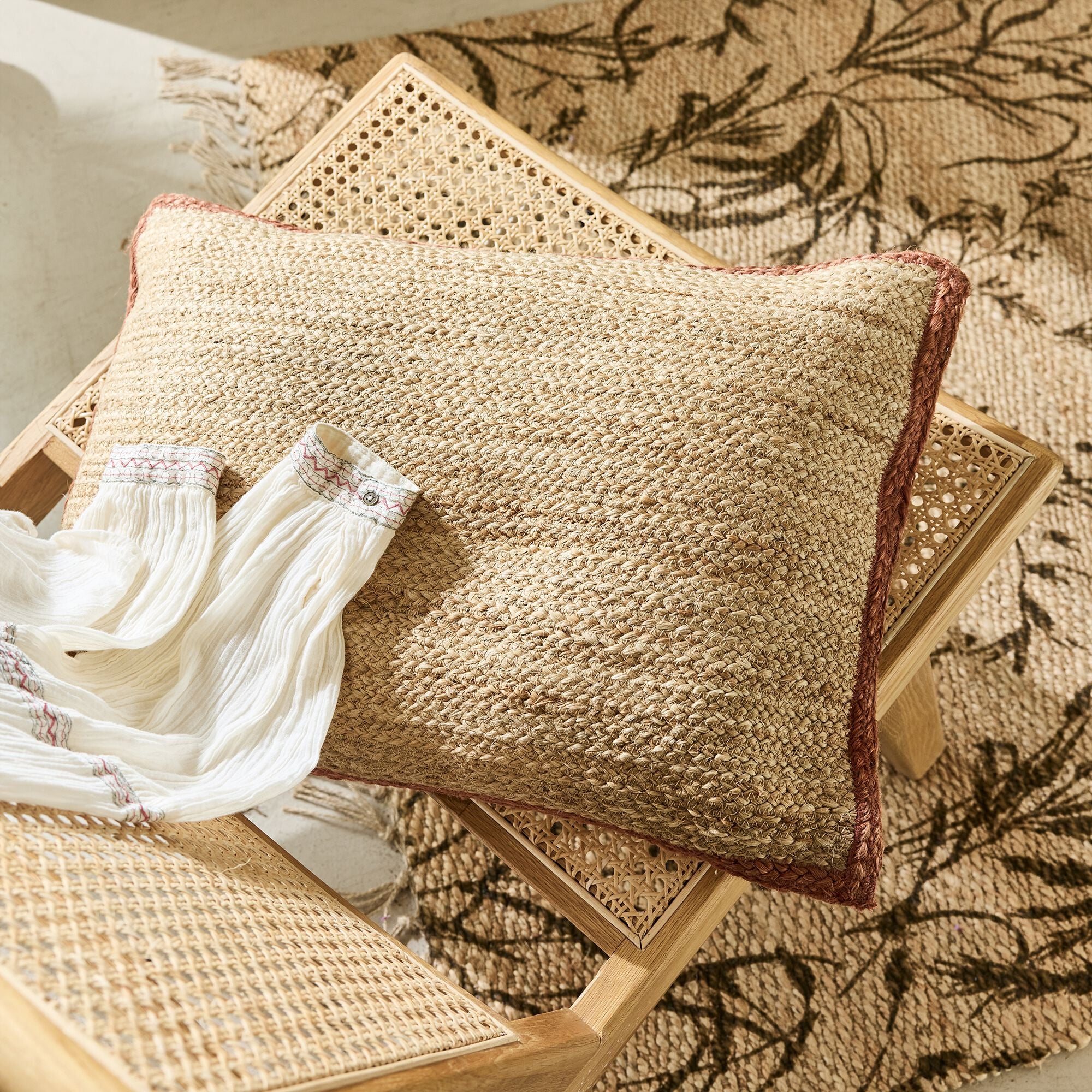 LOZE - coussin en jute avec finition liseré 40x60cm - naturel