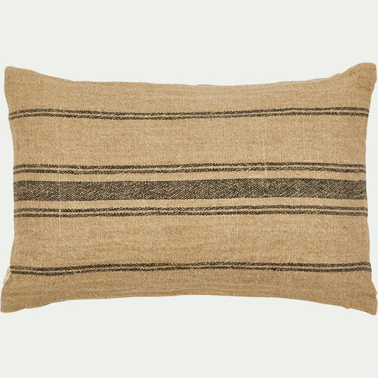 OASIS - Coussin à rayures en lin 30x50cm - naturel et noir