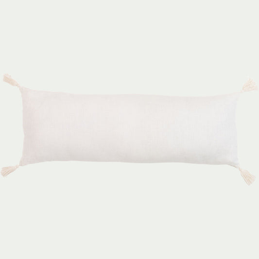 OETA - Coussin en lin finition pompons 30x80cm - blanc ventoux