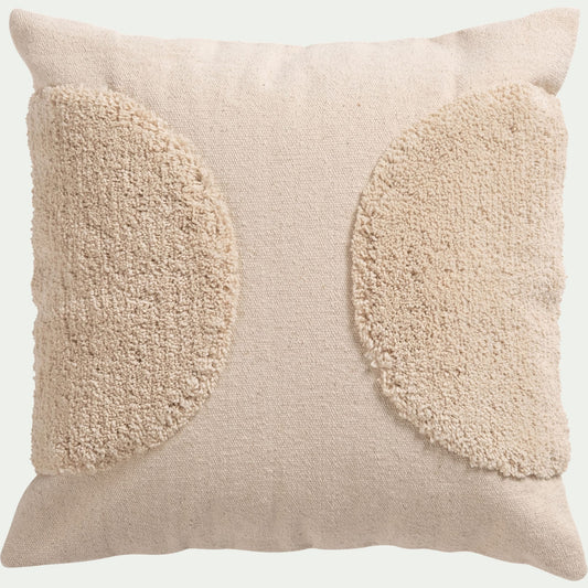 OLLIA - Coussin motifs laineux en coton 45x45cm - naturel