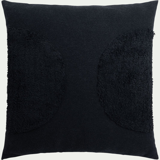 OLLIA - Coussin motifs laineux en coton 45x45cm - noir