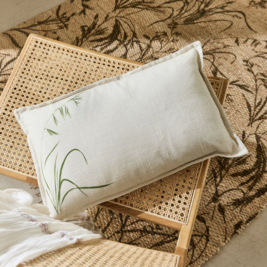 OYAT - Coussin en coton à motif oyat finition surpiqure 40x50cm - beige