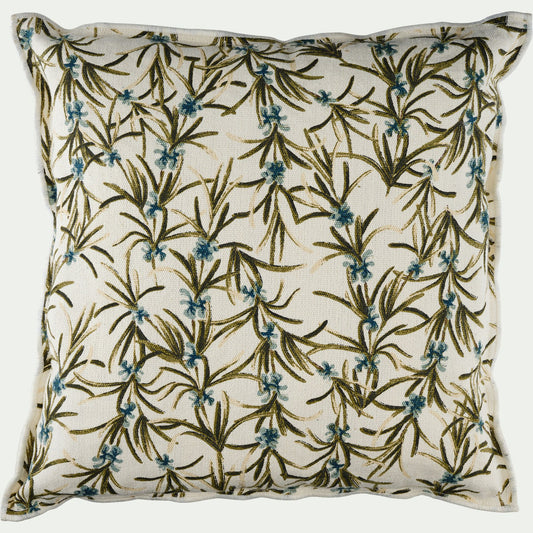 ROMARIN - Coussin motif romarin en coton 45x45cm - blanc
