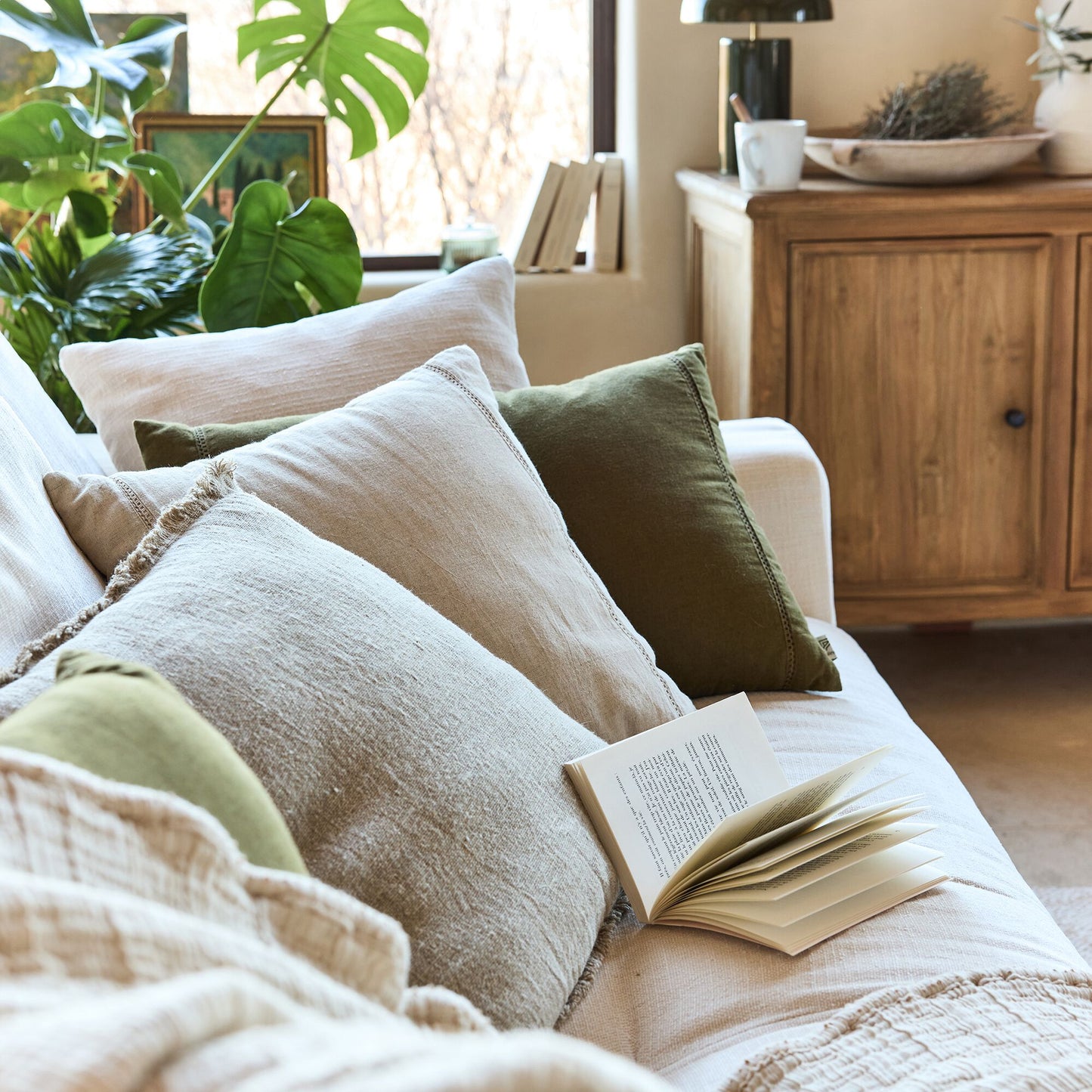 TANTA - Coussin frangé en lin 45x45cm - naturel