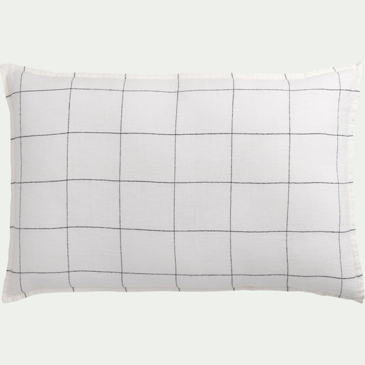 TETRA - Coussin à carreaux en lin 40x60cm - blanc