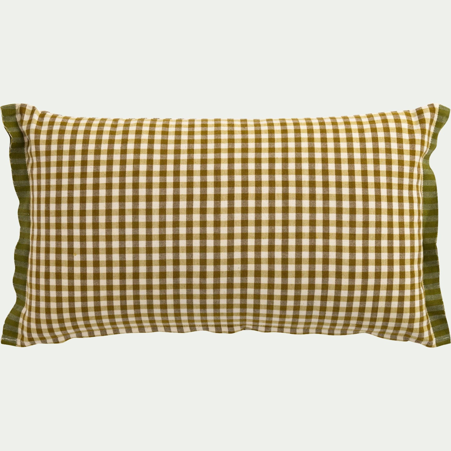 TIANA - Coussin à carreaux en coton finition volant 30x50cm - marron