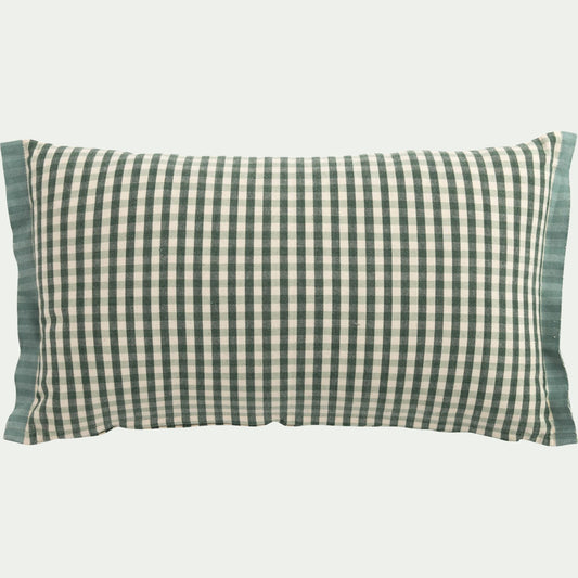 TIANA - Coussin à carreaux en coton finition volant 30x50cm - bleu