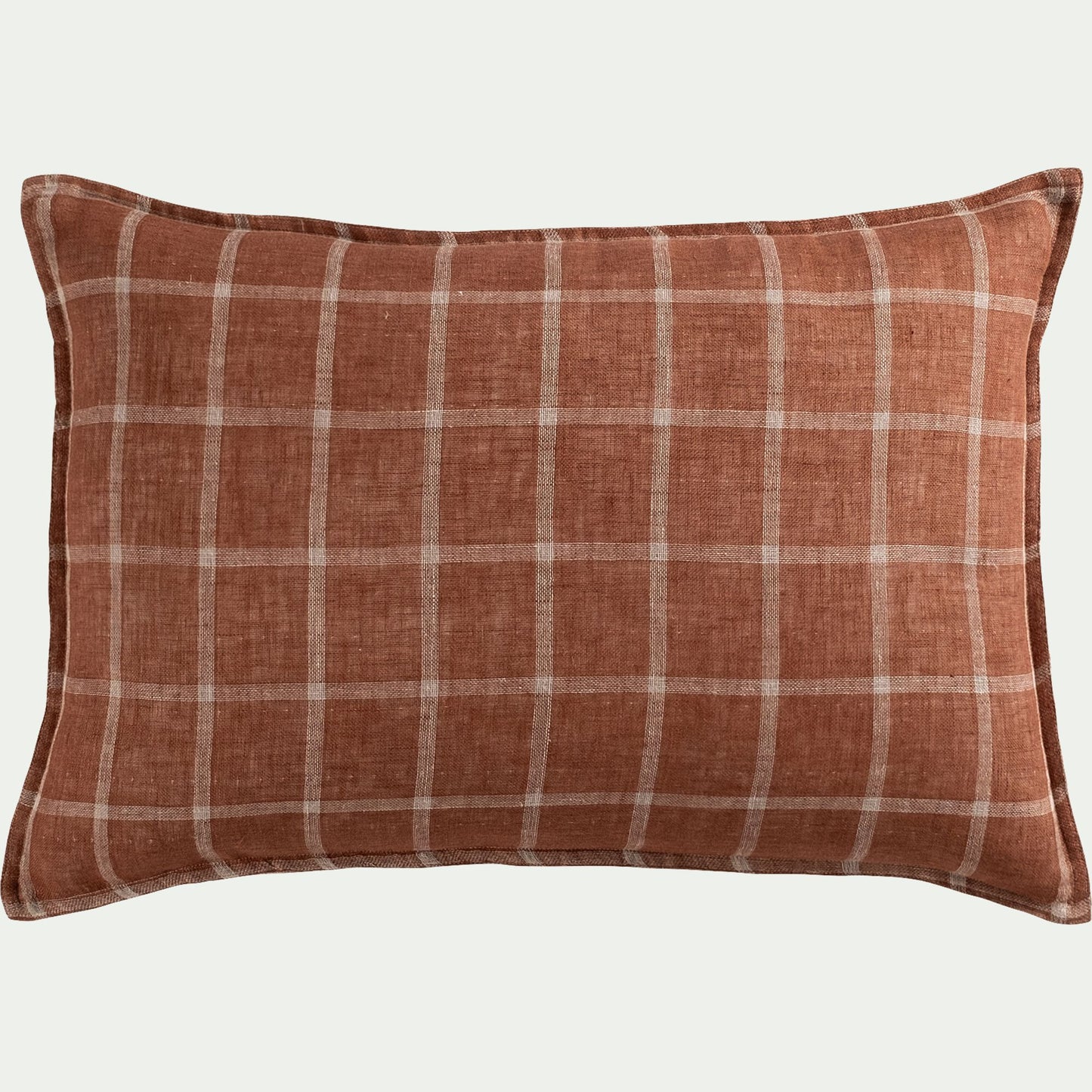 VALBEL - Coussin en lin lavé à carreaux 40x60cm - brun écorce