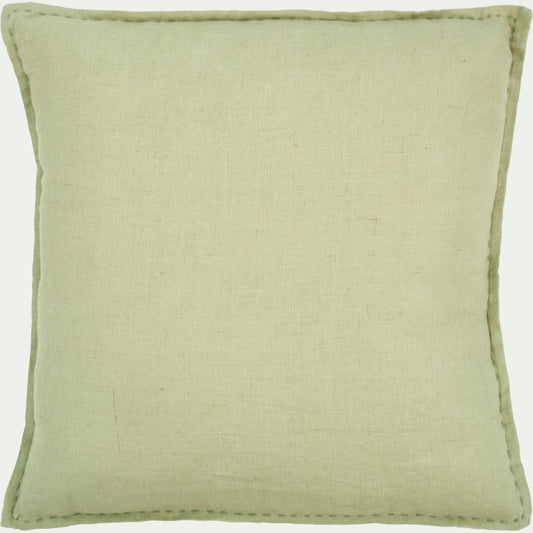 VINON - Coussin en lin lavé finition surpiqure 45x45cm - vert olivier