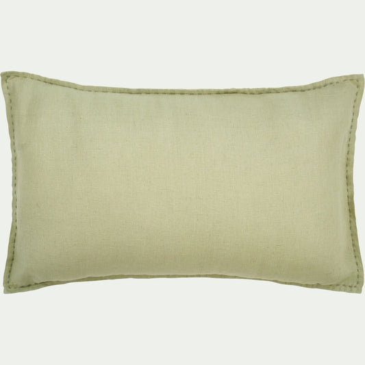 VINON - Coussin en lin lavé finition surpiqure 40x60cm - vert olivier