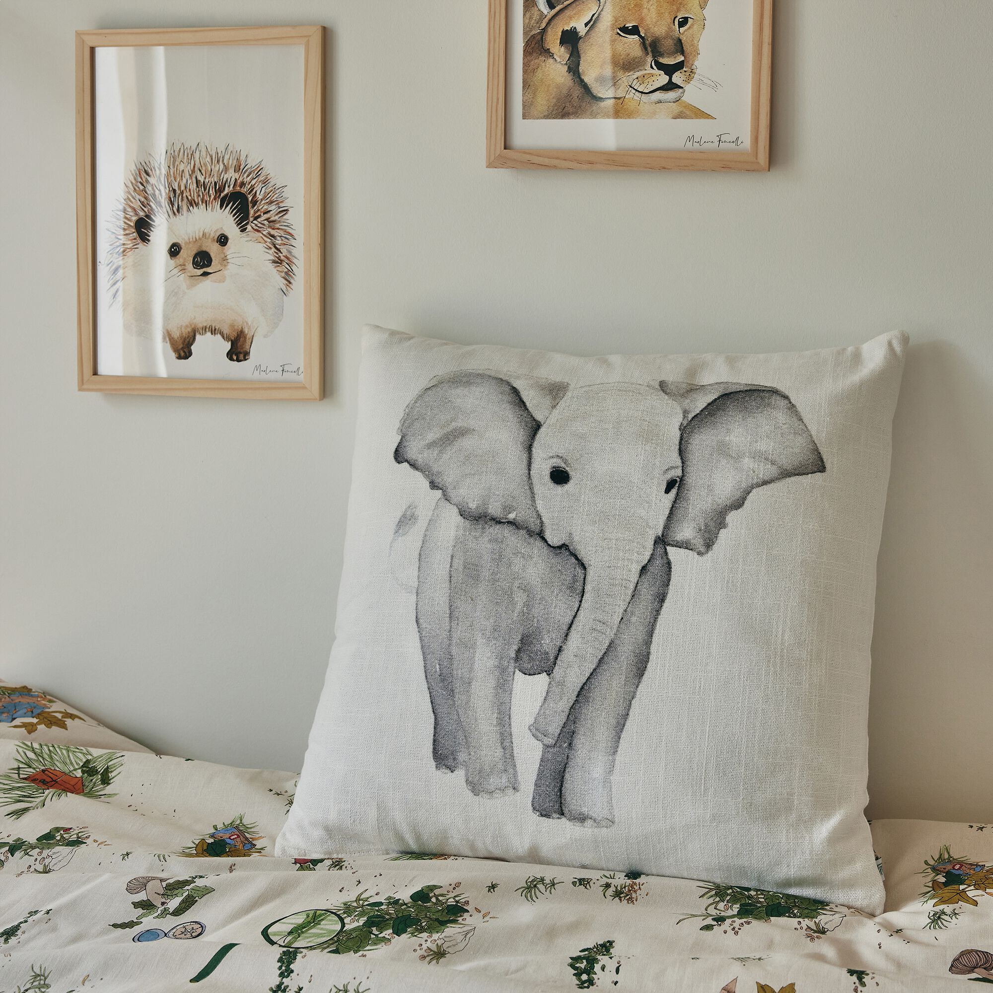ELEPHANT - Coussin motif éléphant en coton 45x45cm - gris