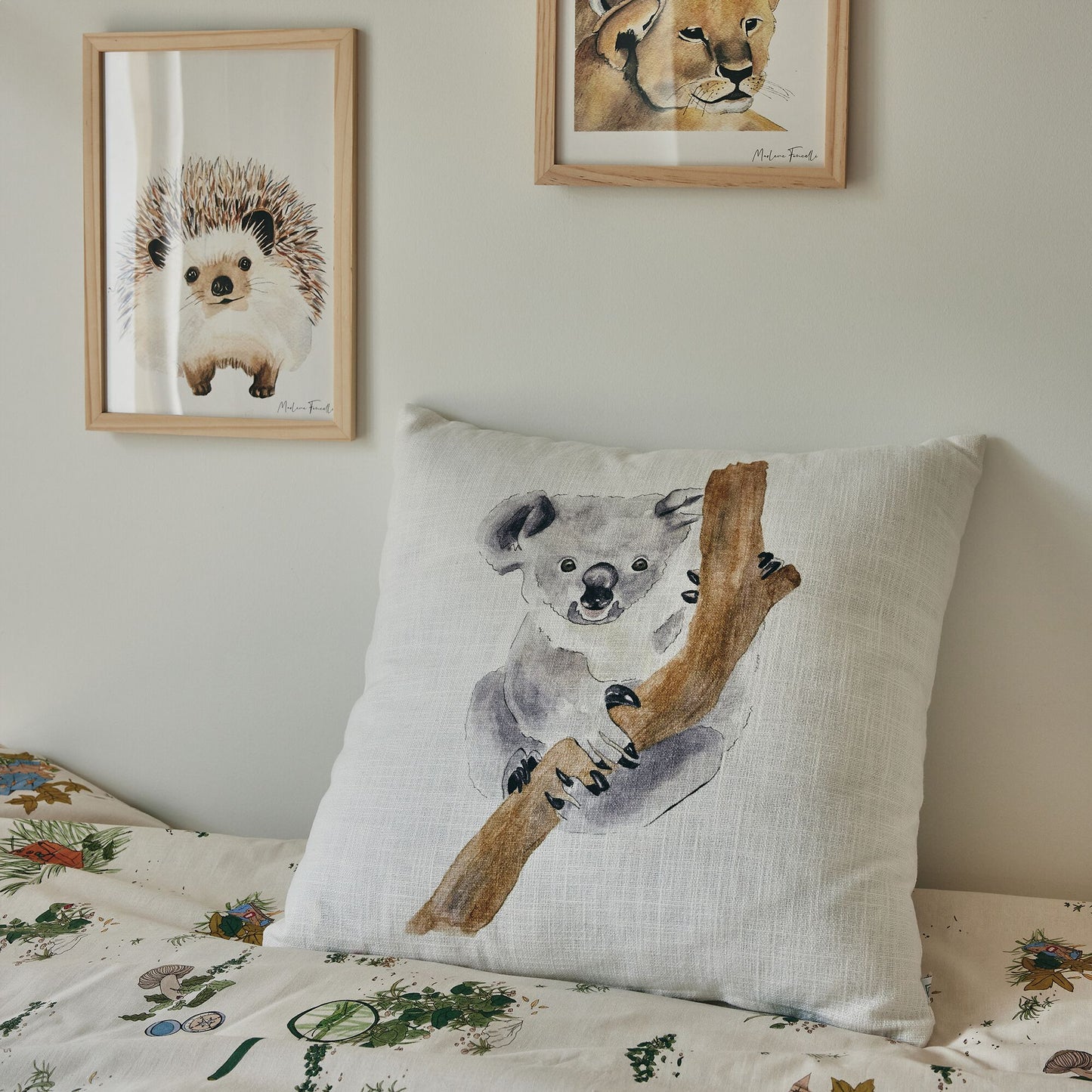 KOALA - Coussin motif koala en coton 45x45cm - gris