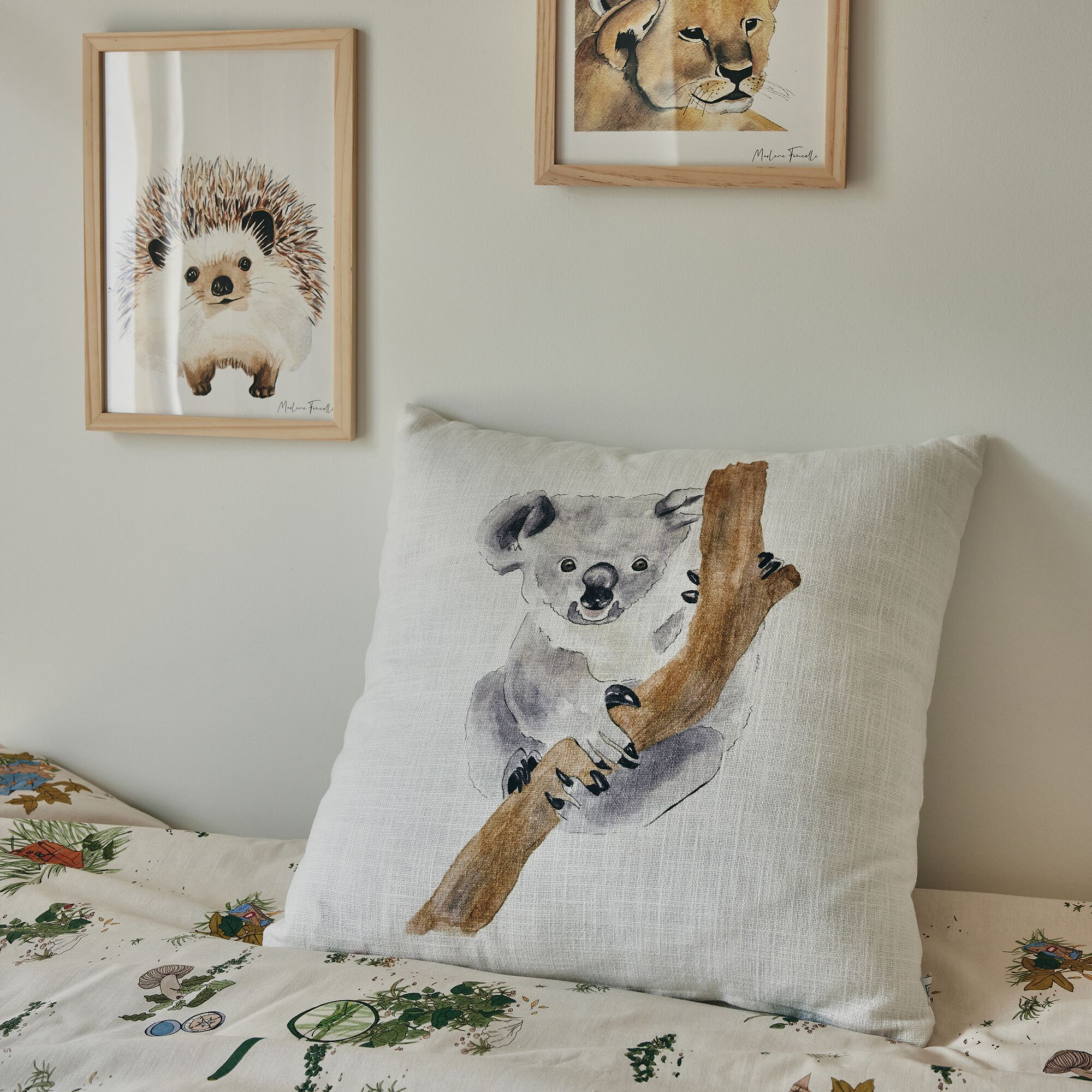KOALA - Coussin motif koala en coton 45x45cm - gris