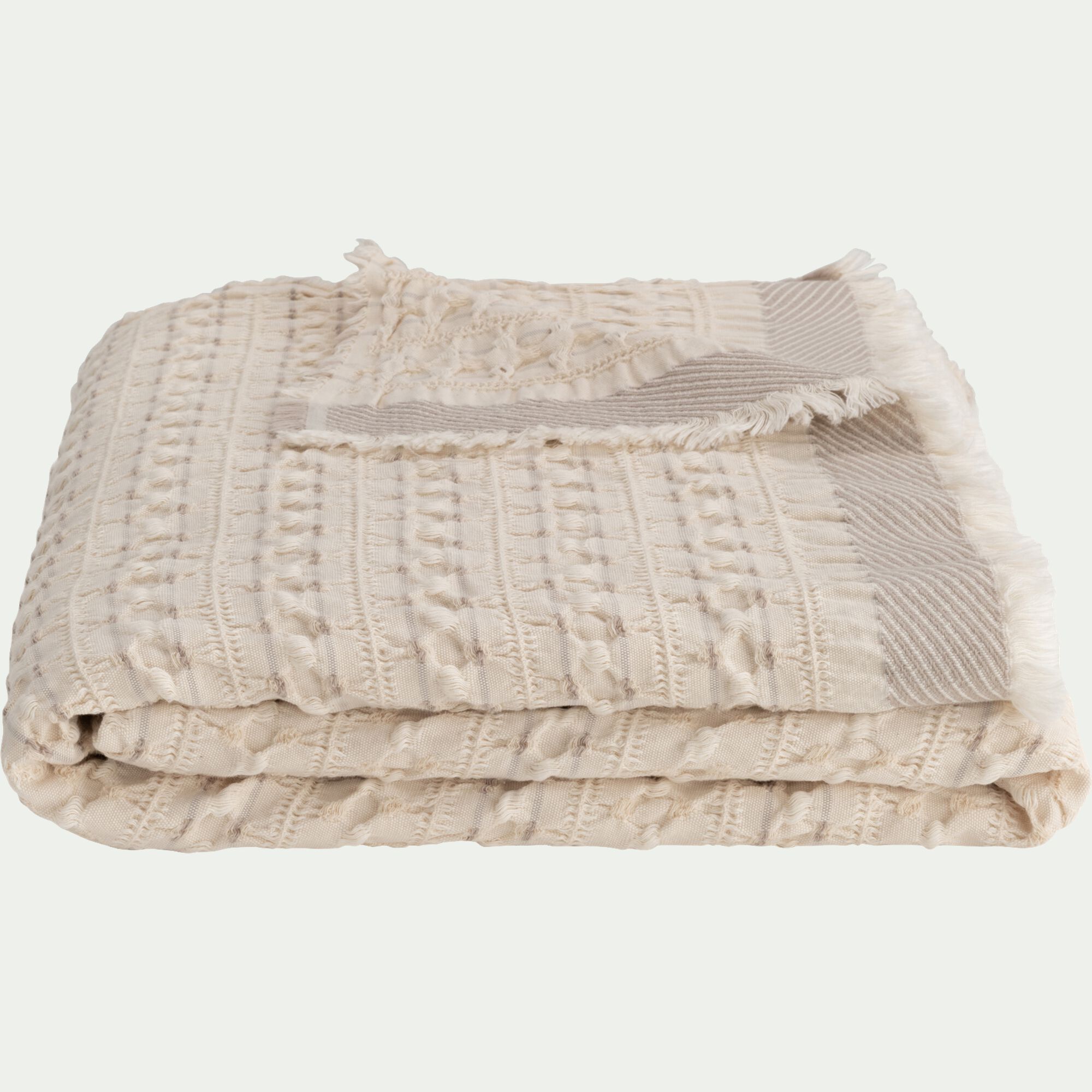 ELBA - Couvre-lit en coton 180x230cm points fantaisies - blanc écru