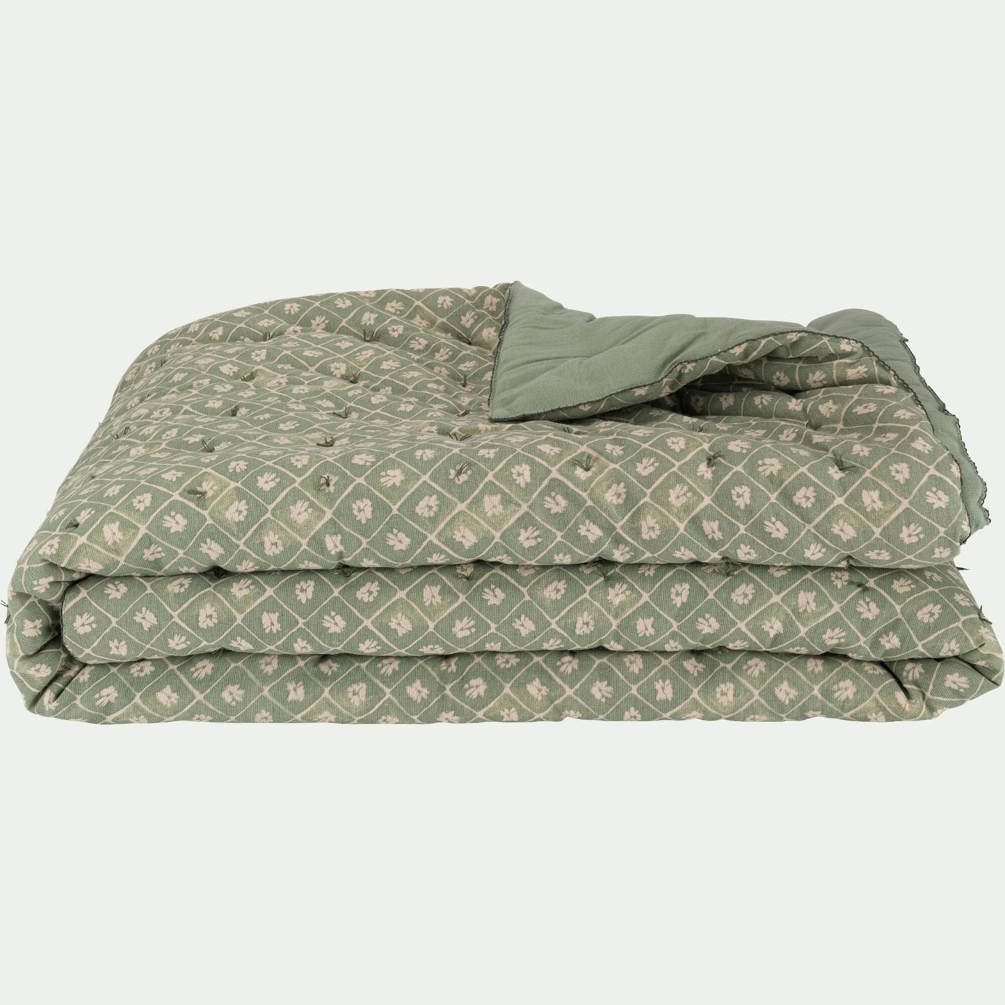 PIASTRE - Couvre lit finition croquet en coton 220x240cm - vert