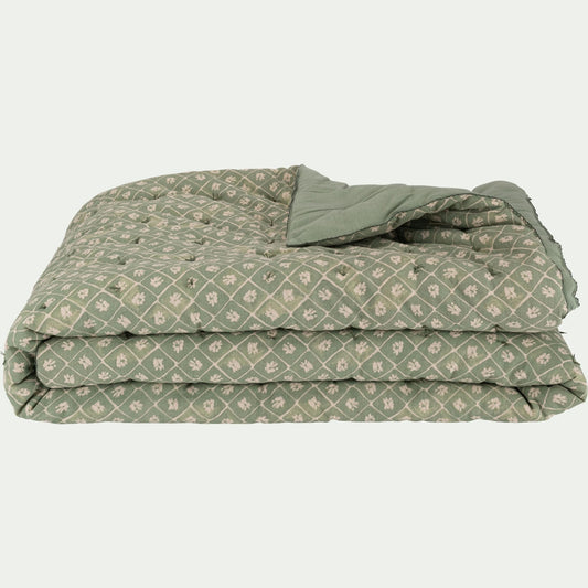 PIASTRE - Couvre lit finition croquet en coton 220x240cm - vert