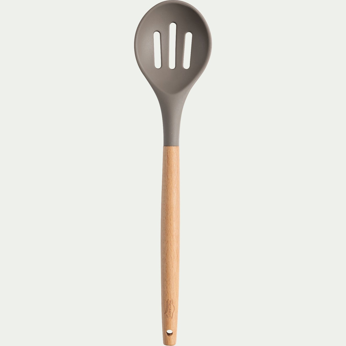 PISTOU - Cuillère ajourée en bois et silicone - brun terre ombre