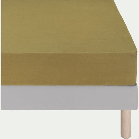 VENCE - Drap housse en lin lavé 140x200cm B28cm - jaune alep