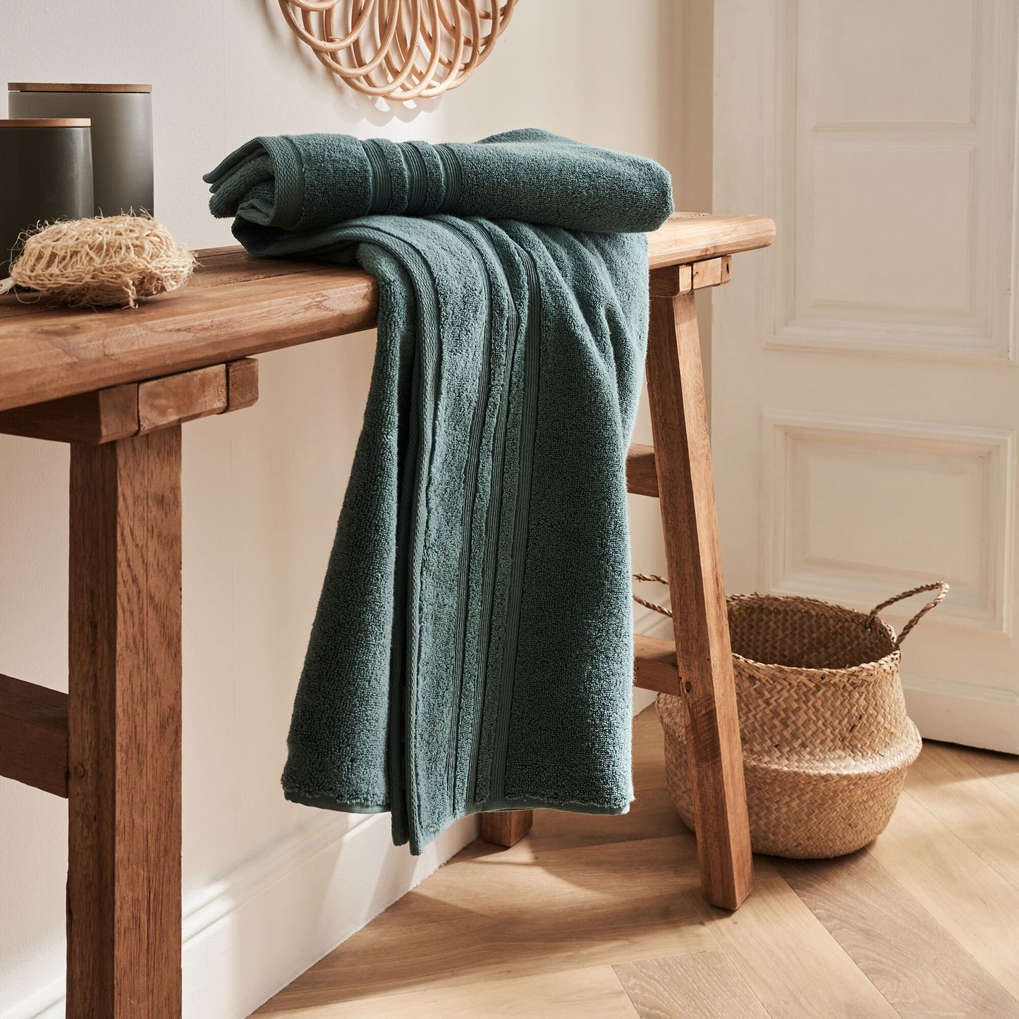 NOUN - Drap de bain bouclette en coton - vert 100x150cm