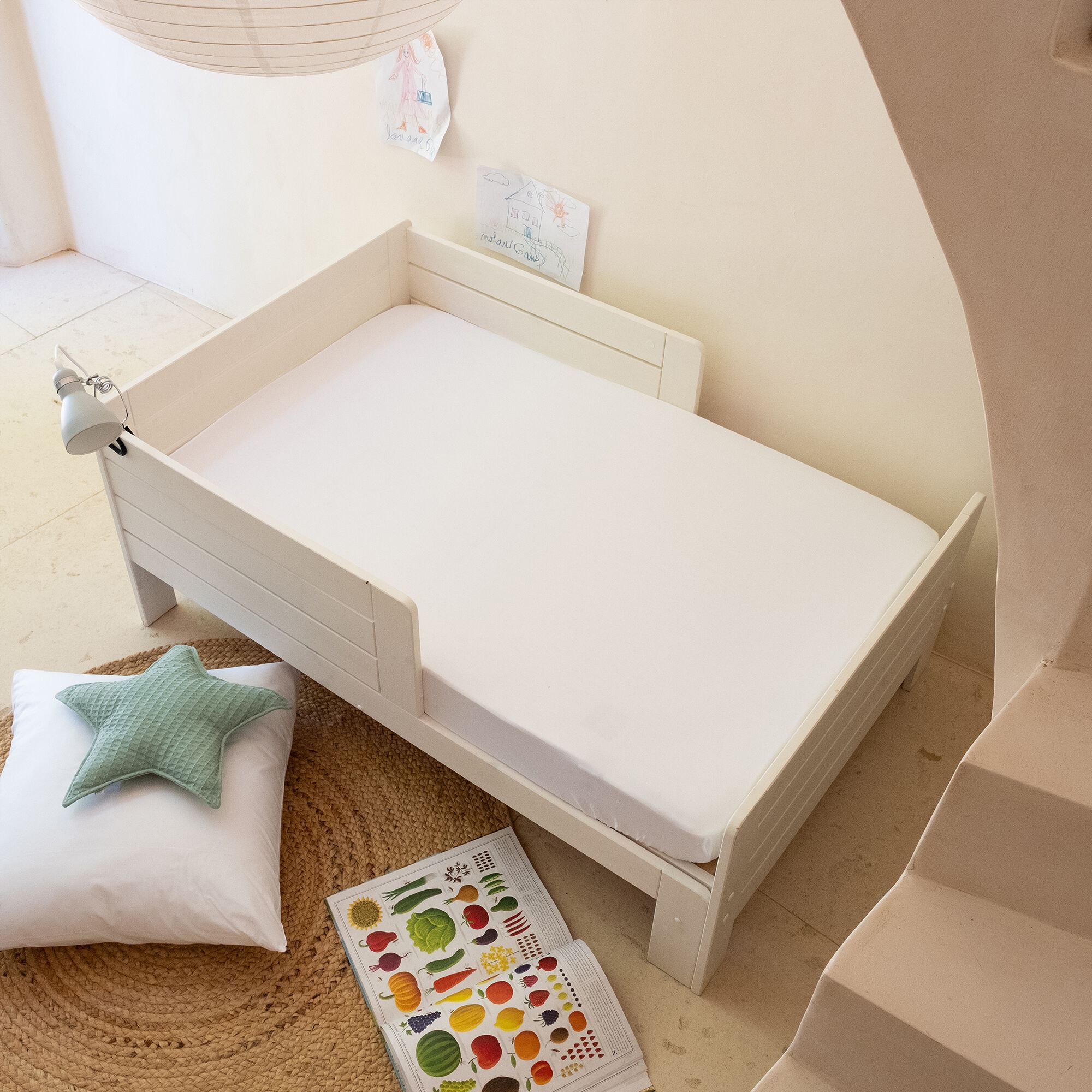 CALANQUES - Drap housse enfant en coton 90x140+B15cm - blanc