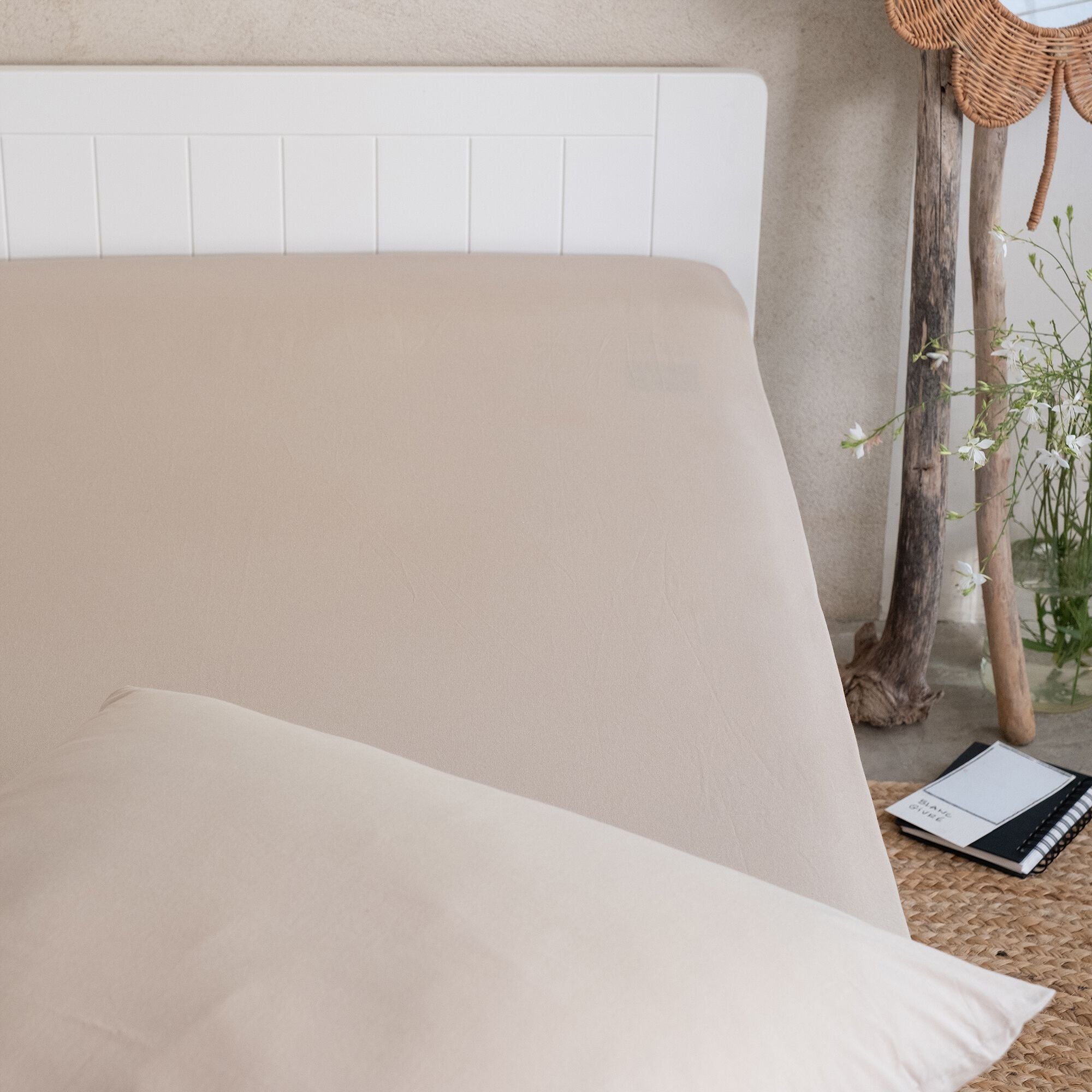 CALANQUES - Drap housse enfant en coton 90x200+B20cm - beige alpilles