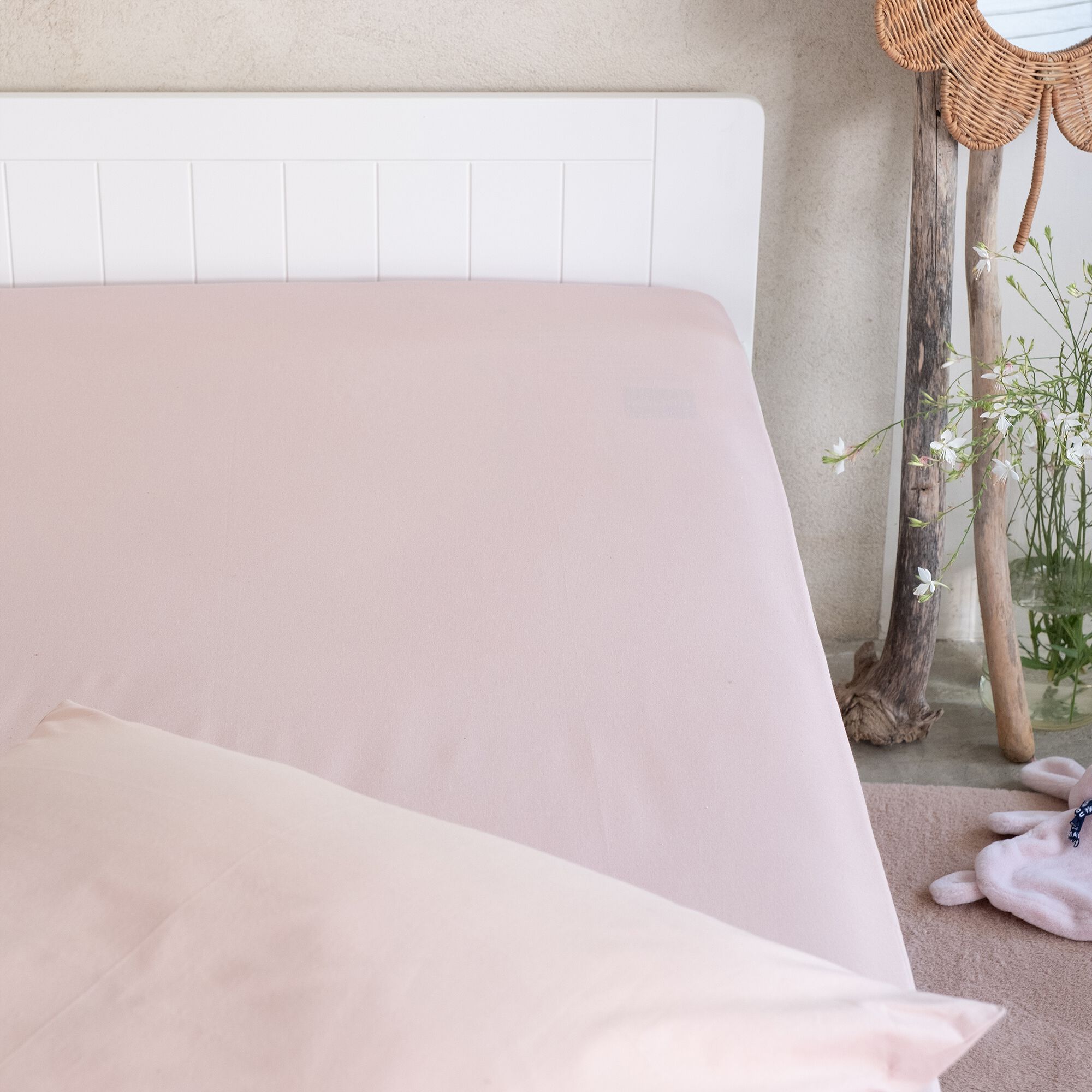 CALANQUES - Drap housse enfant en coton 90x200+B20cm - rose rosa
