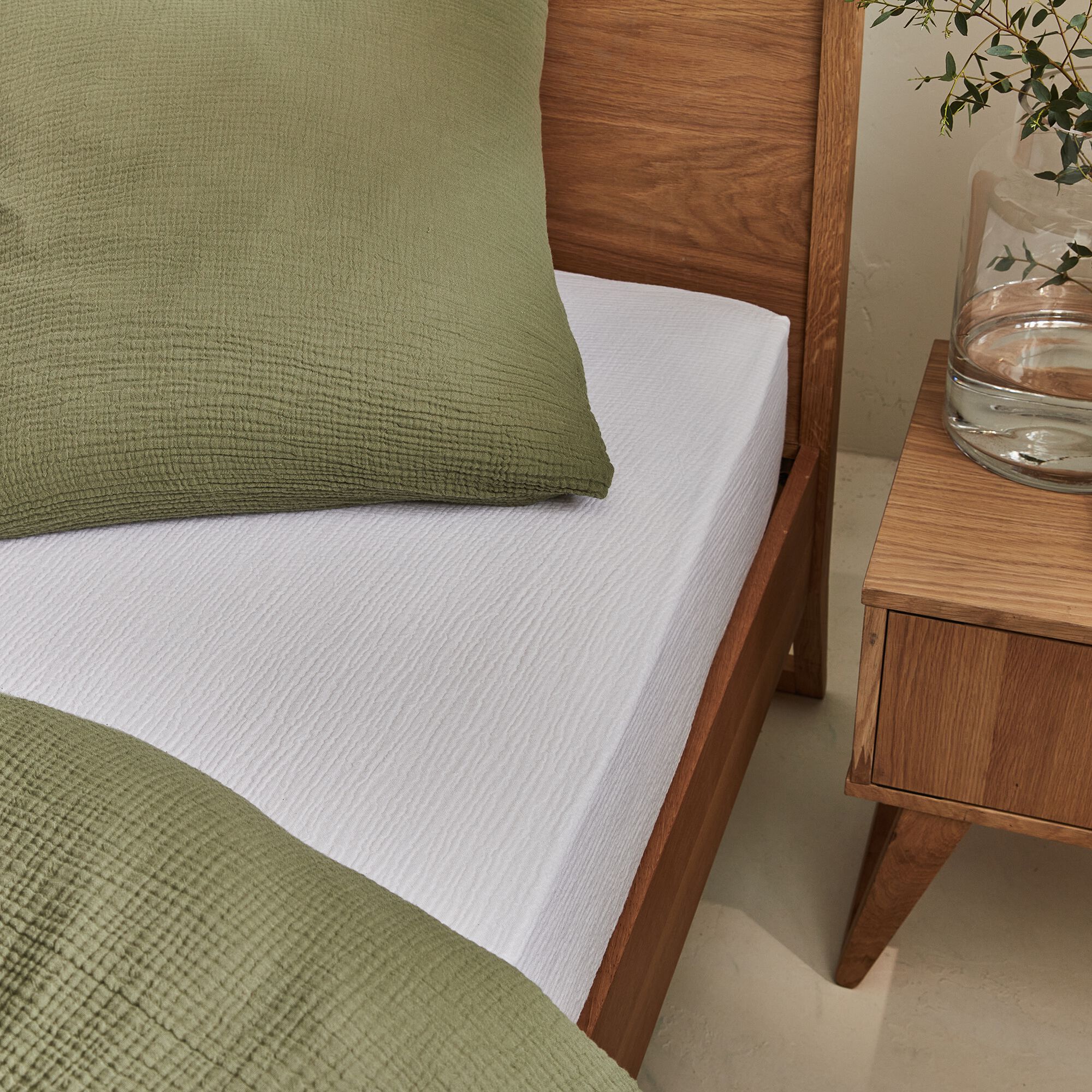 BALETI - Drap housse en double gaze de coton 90x200cm b25cm - blanc
