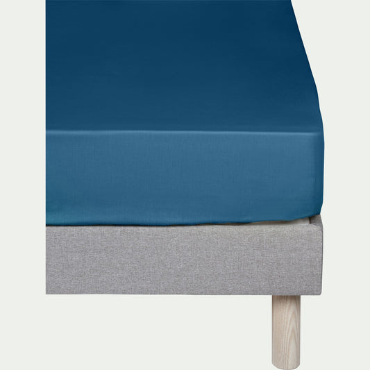 CALANQUES - Drap housse en coton 90x200cm B25cm - bleu figuerolles