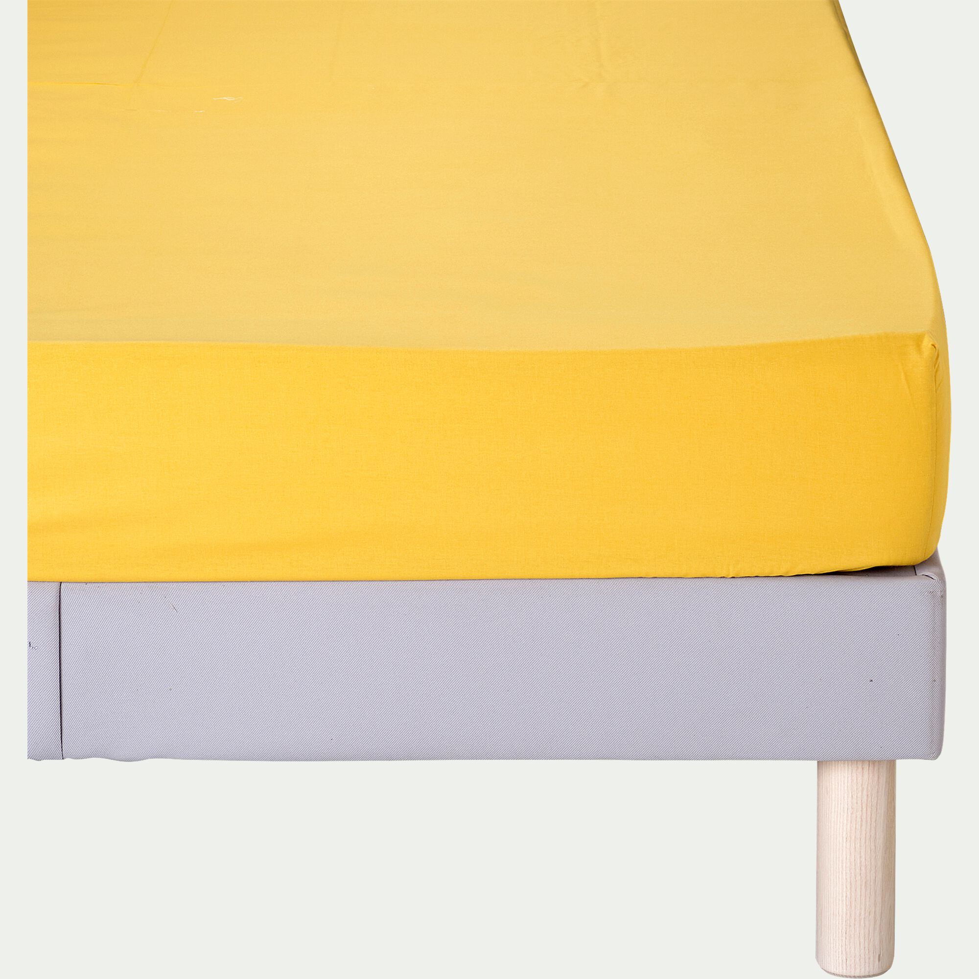 CALANQUES - Drap housse en coton 140x200cm B30cm - jaune genet