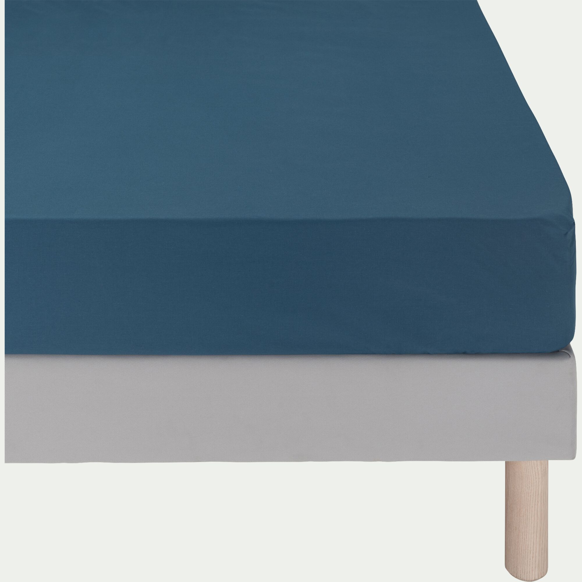 FLORE - Drap housse en percale de coton 140x200cm B30cm - bleu figuerolles