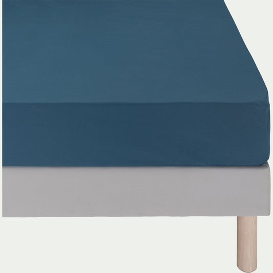 FLORE - Drap housse en percale de coton 140x200cm B30cm - bleu figuerolles