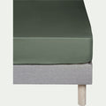 FLORE - Drap housse en percale de coton 140x200cm B30cm - vert cèdre