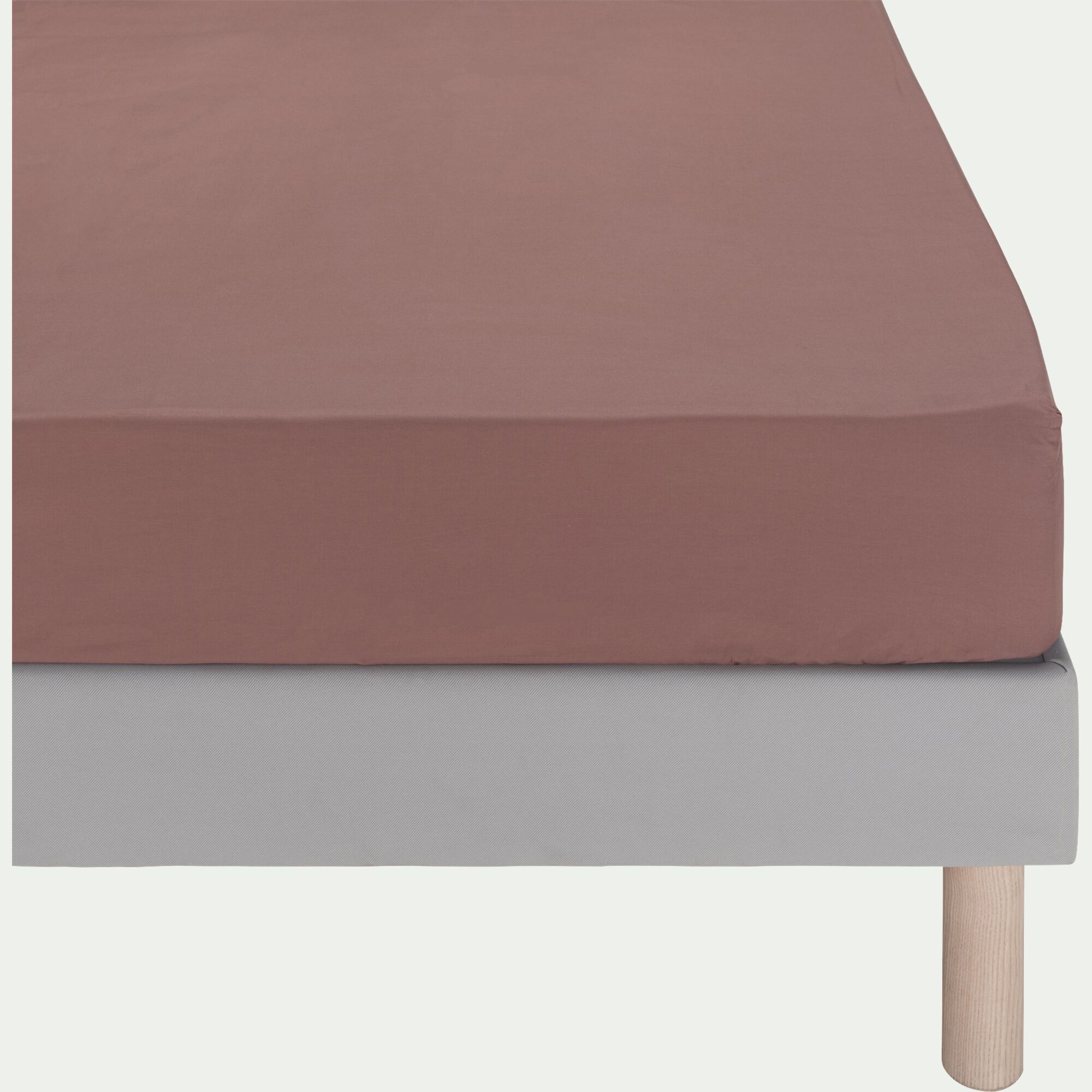 FLORE - Drap housse en percale de coton 140x200cm B30cm - brun rhassoul