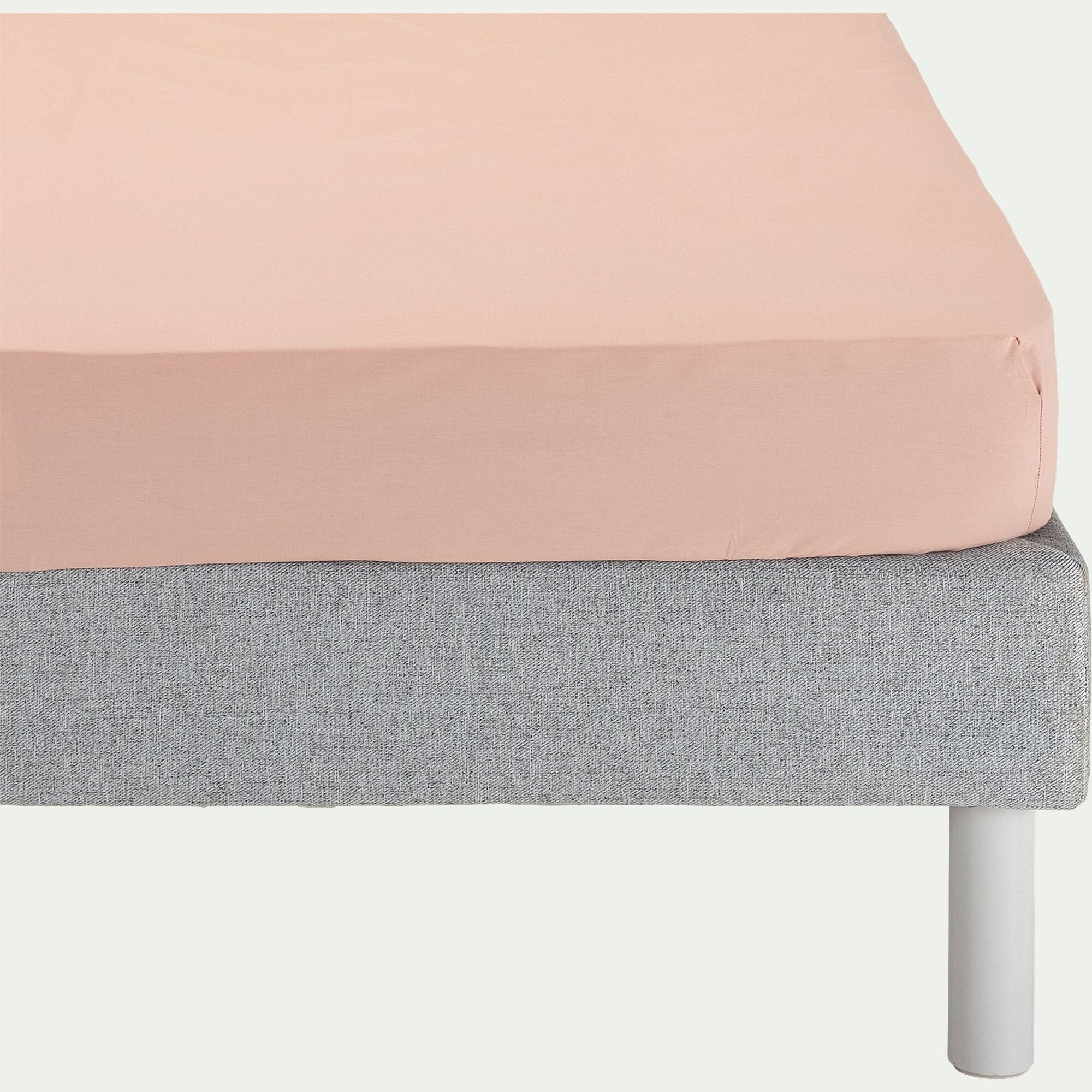 FLORE - Drap housse en percale de coton 140x200cm B30cm - rose salina