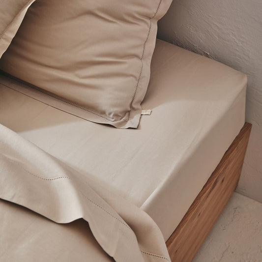 ORGANICA - Drap housse en coton bio 160x200cm b30cm - beige alpilles