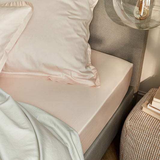 SATINE - Drap housse en satin lavé 140x200cm B30cm - rose pétale