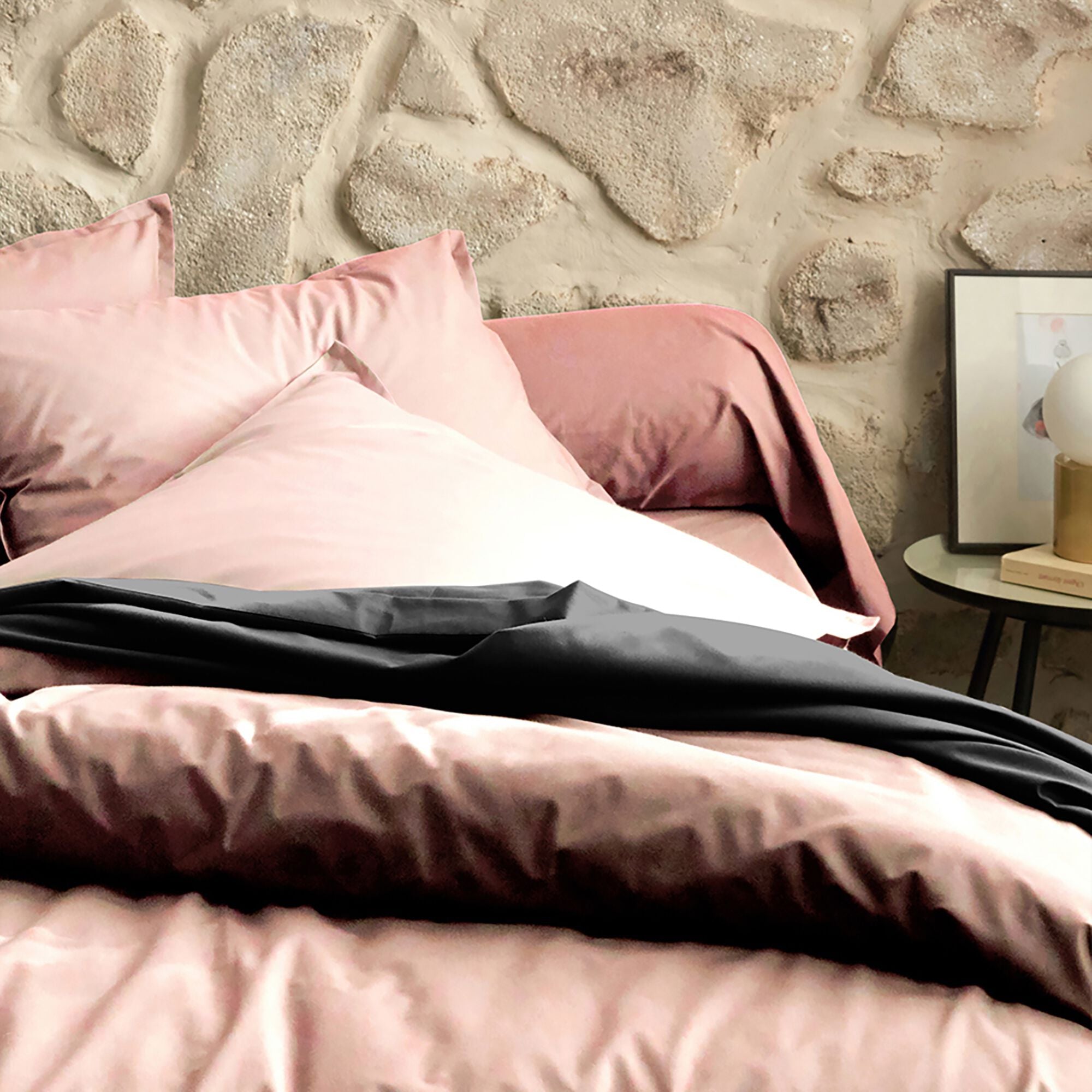 FLORE - Drap plat en percale de coton 270x300cm - gris ardoise