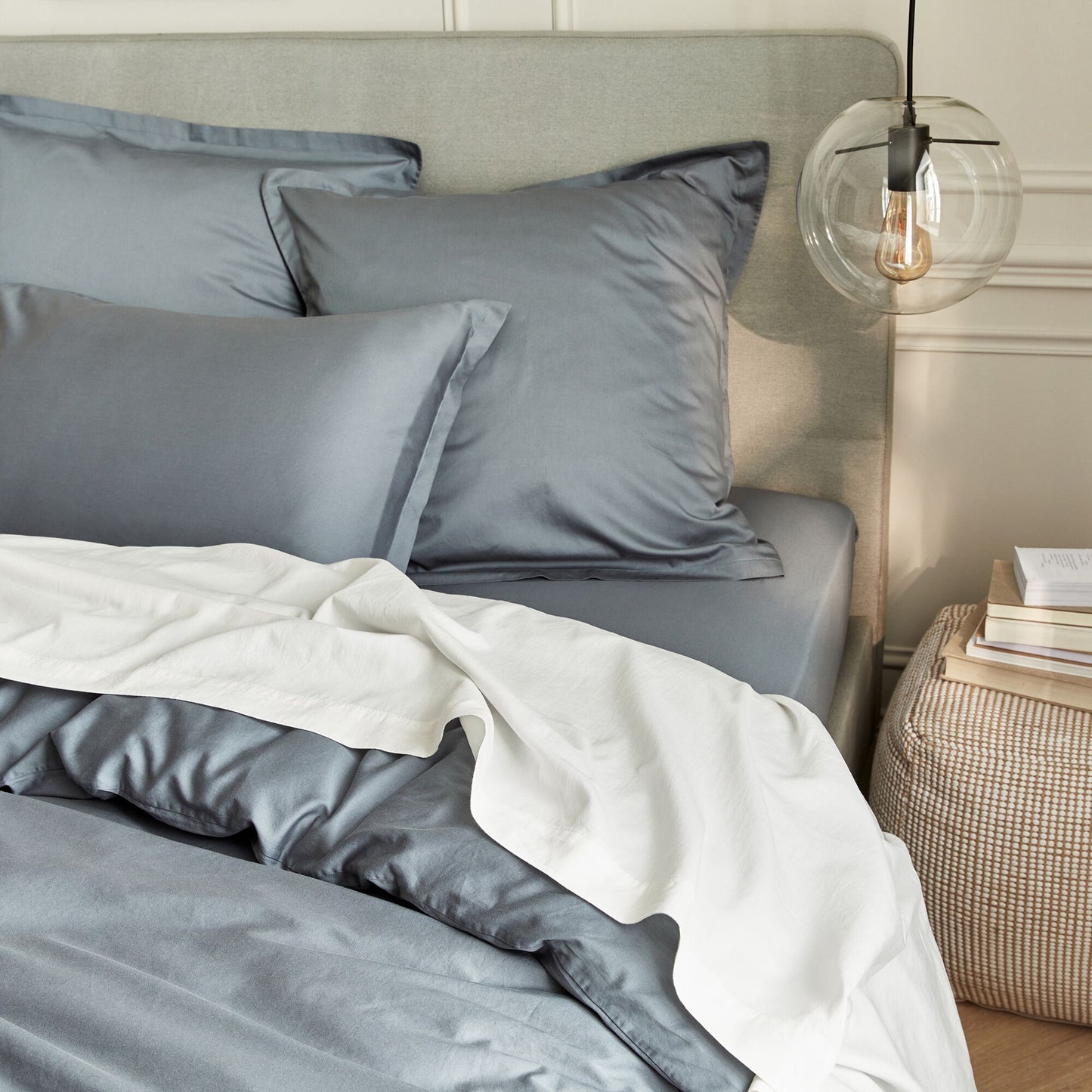 SATINE - Drap plat en satin lavé 270x300cm - blanc ventoux