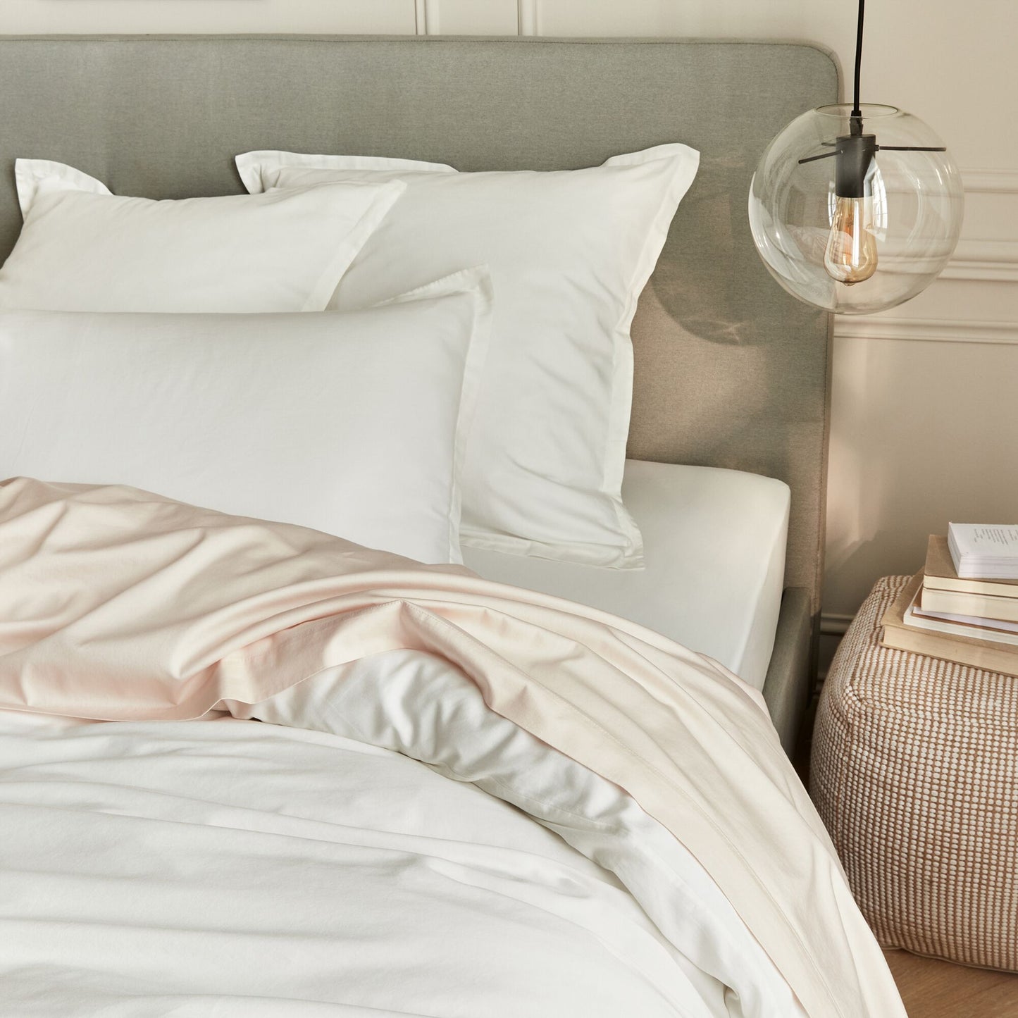 SATINE - Drap plat en satin lavé 270x300cm - rose pétale