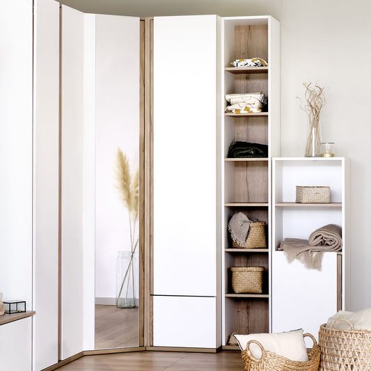 NESTOR - Armoire dressing avec 1 porte et 1 tiroir en bois effet chêne H235XL50cm - blanc
