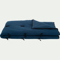 ELINA - Édredon en lin et coton 100x180cm piquage pompons - bleu figuerolles