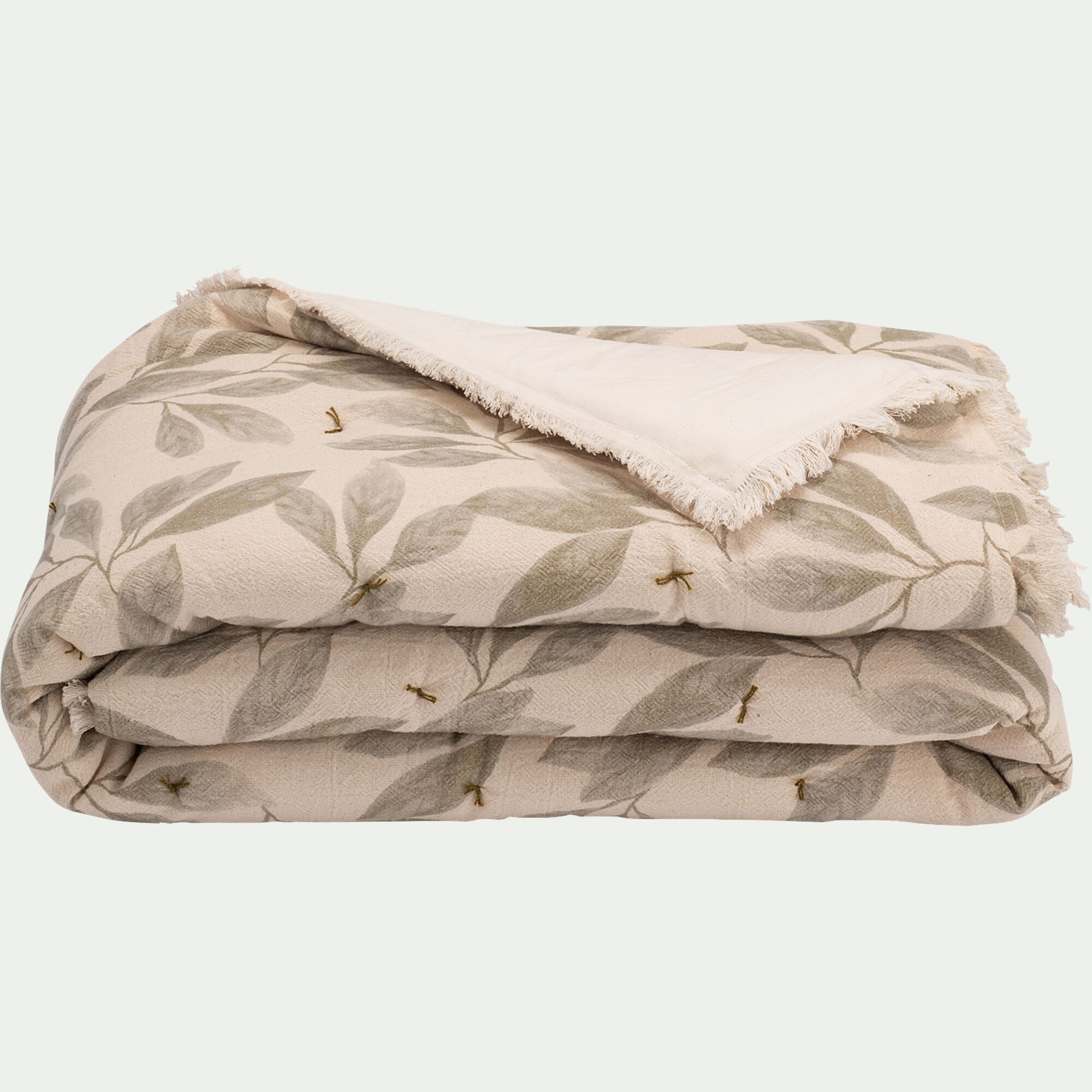 ALLORO - Edredon en coton motif végétal 100x180cm - beige