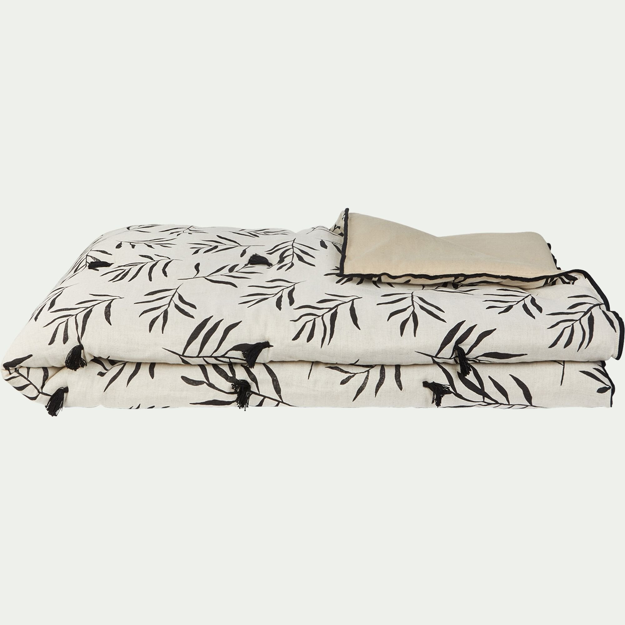 ALOYSE - Édredon en lin et coton 100x180cm motif Aloyse - blanc et noir