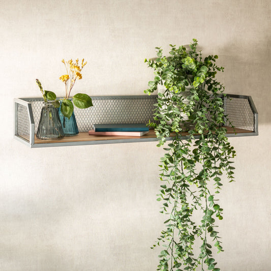 FIR - Étagère murale grillagée en bois et métal argenté L67cm