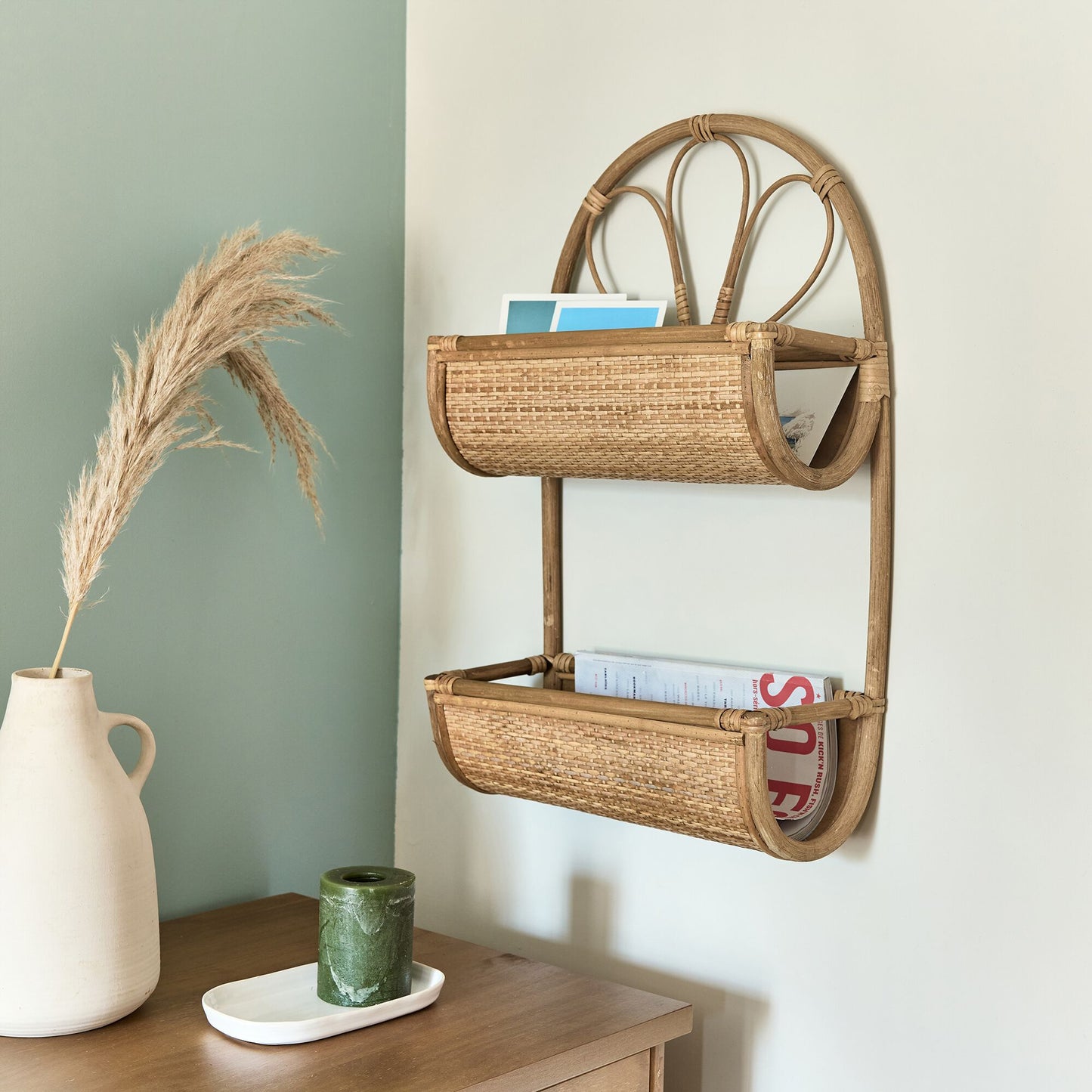 PORTALOS - Etagère murale en rotin - naturel L40,5xl16,5xH63cm