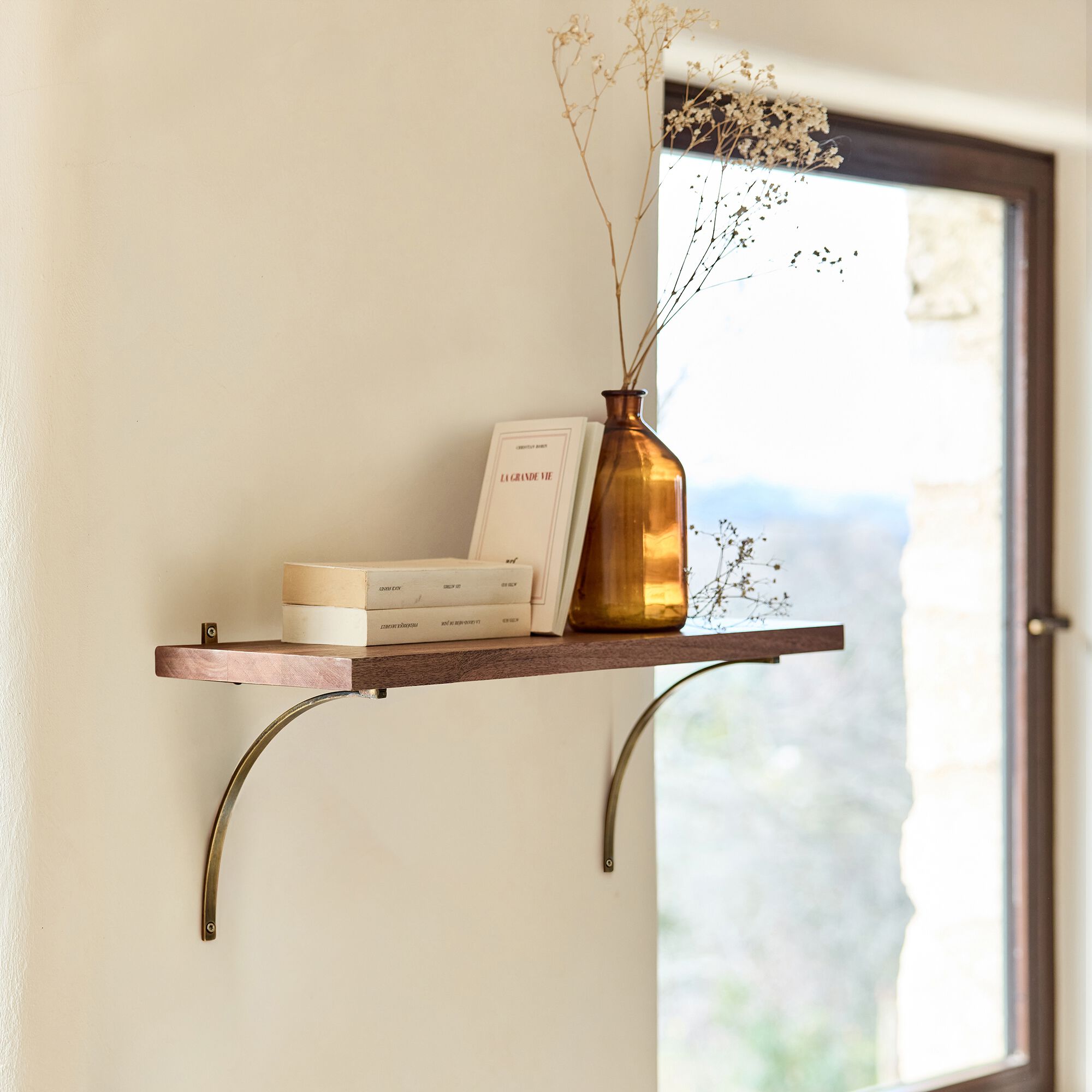 BRIOU - Étagère murale décorative en bois de manguier L60cm - naturel